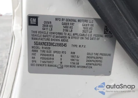 2012 Buick Enclave Leather z USA, uszkodzony, nr VIN 5GAKRCED8CJ396545